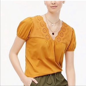 J.Crew Puff Sleeve Eyelet Shirt Top Mustard XS NWT